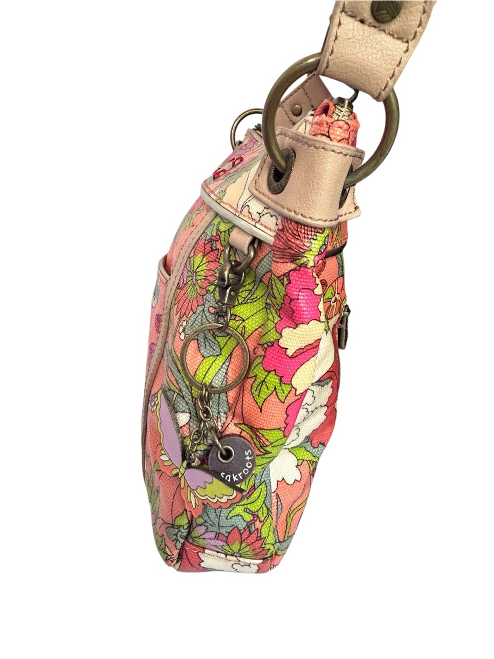 Sakroots Crossbody Butterfly Floral Artist Shoulder Bag Orange Pink Excellent - Picture 6 of 15